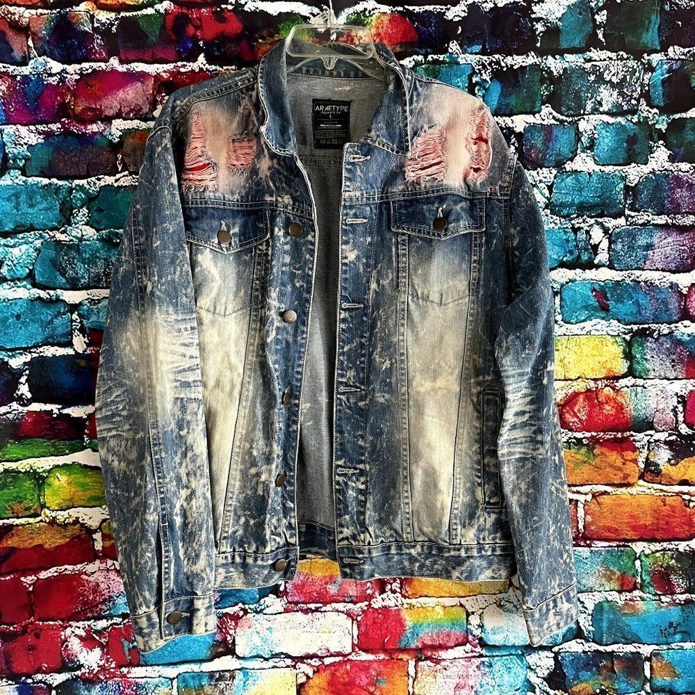 Arketype Bleached Distressed Denim Jean Jacket Size Large